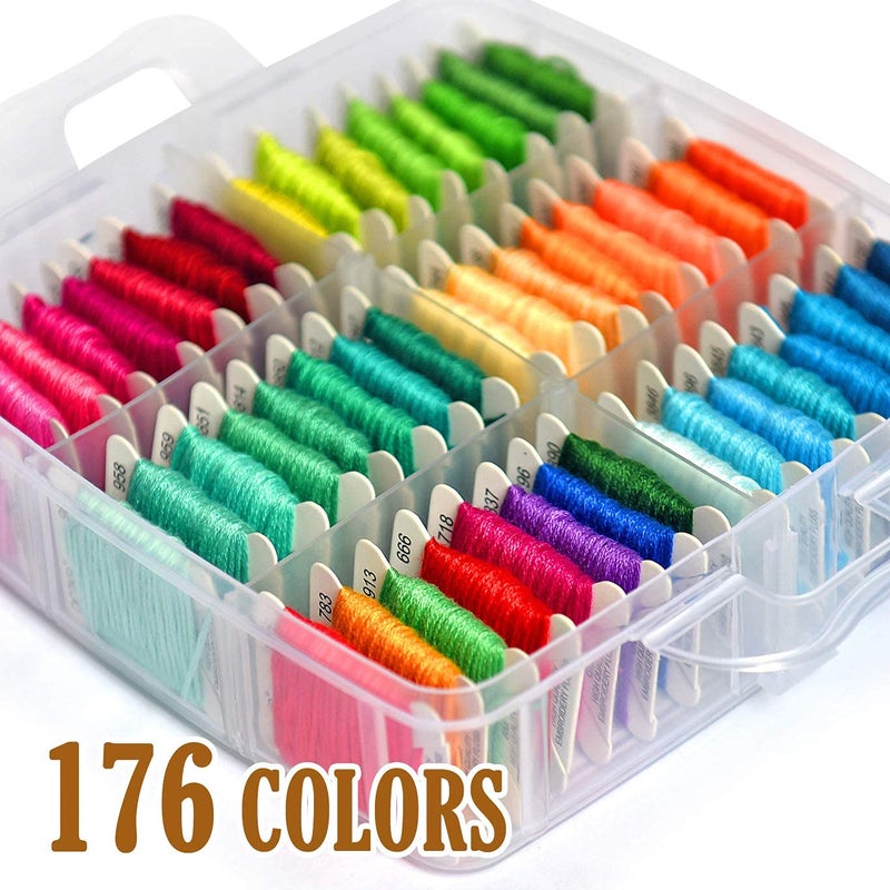 QCZKB طقم خيوط تطريز 176 قطعة، مجموعة كاملة من أدوات الصندوق، صندوق تخزين من 4 طبقات - Image 3